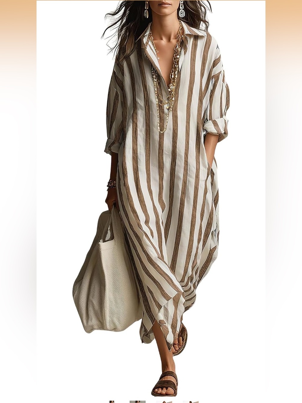 Striped Brown and White Maxi NWT- Size M